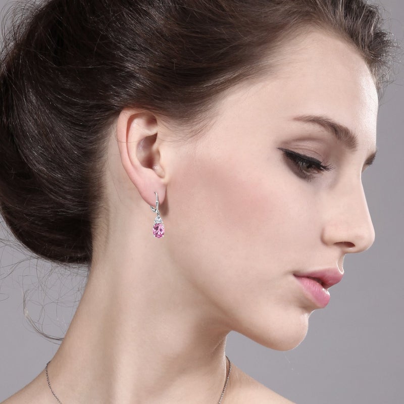 Gem Stone King 4-6 Cttw Leverback Dangle Earrings For Women | Gemstone Birthstone | 925 Sterling Silver | Oval 10X8MM | Trillion 5MM | Elegant Drop Design | Gift for Her Wife Mom - Image 3